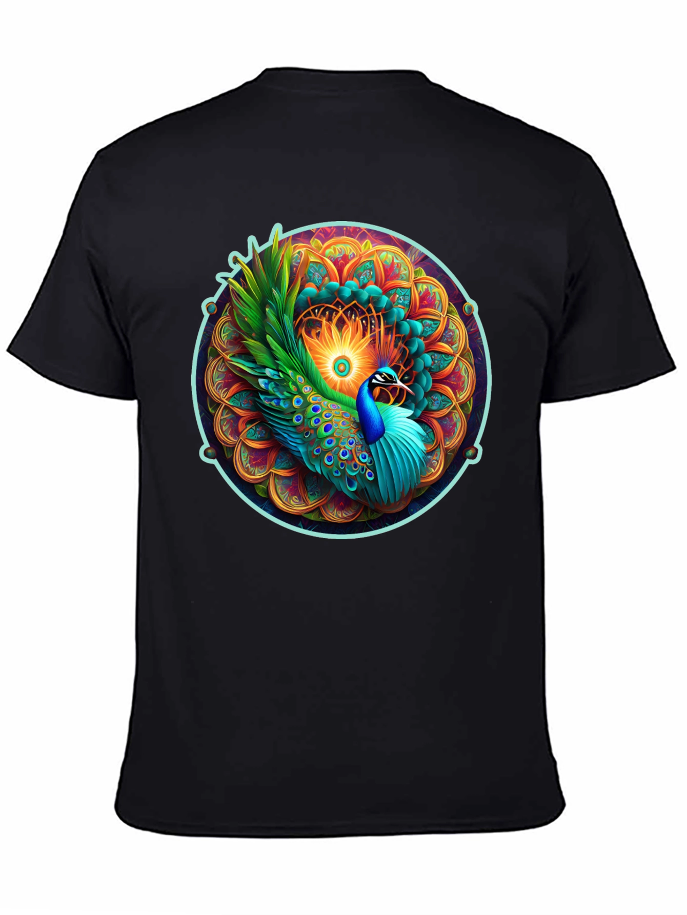 Peacock Mandala Graphic Tee - Vibrant Artistic Design