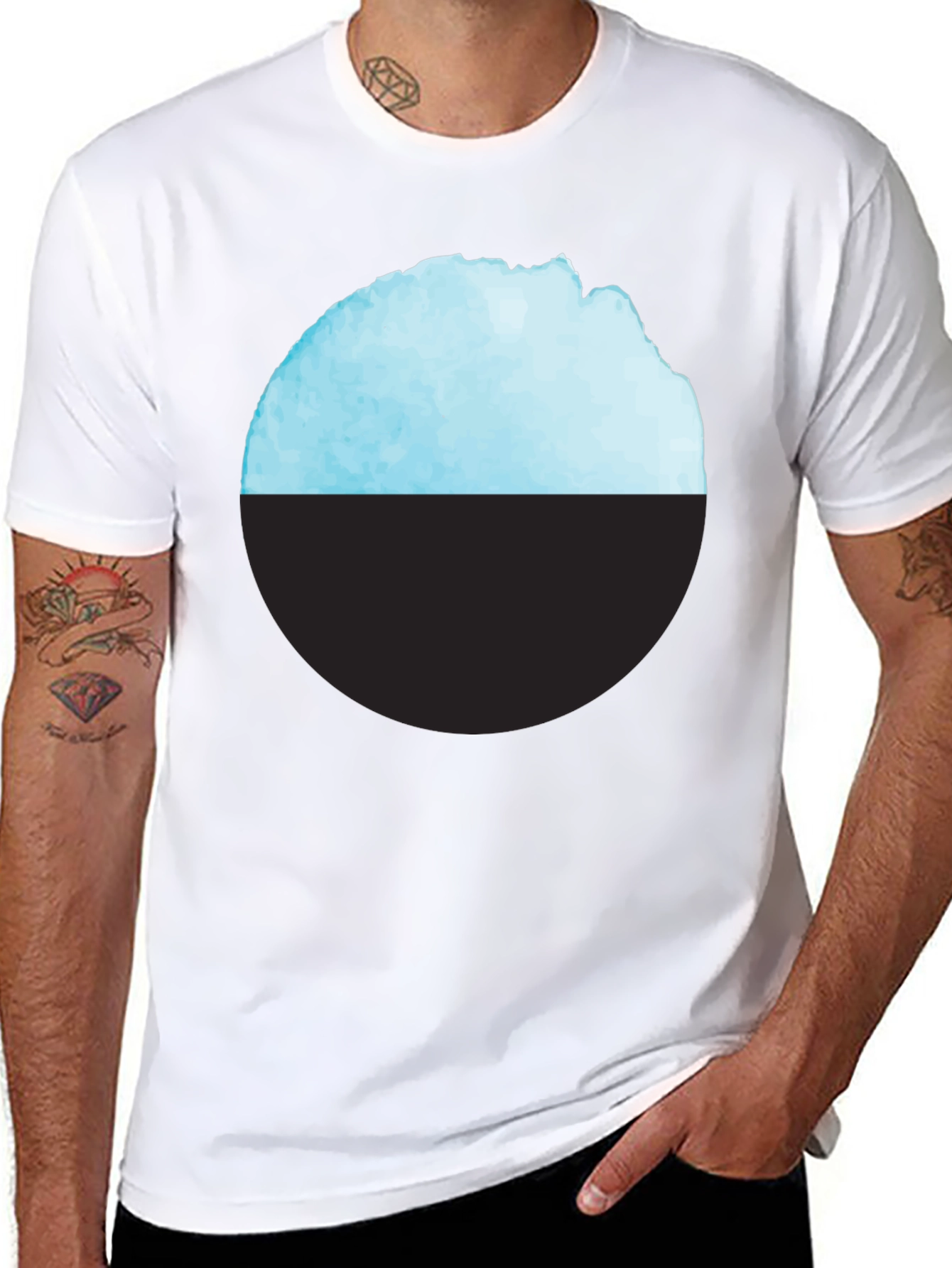 Modern Geometric T-Shirt - Abstract Blue & Black Design