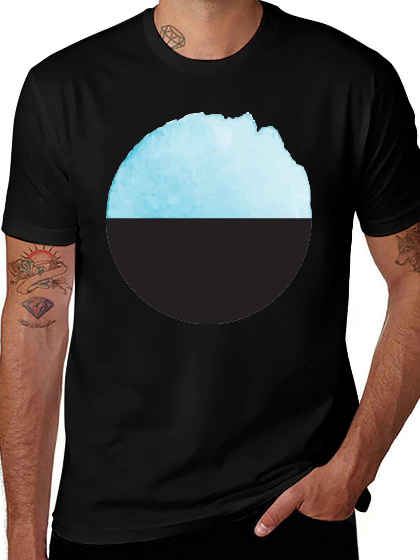 Modern Geometric T-Shirt - Abstract Blue & Black Design