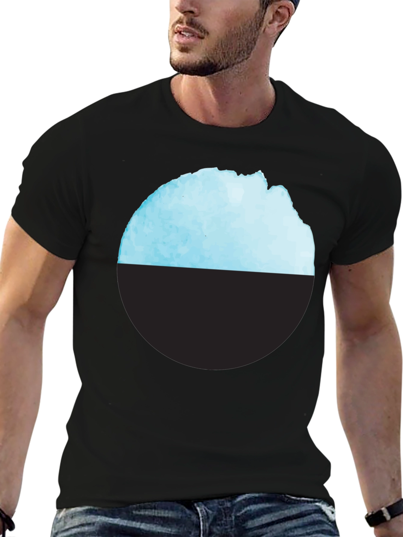 Modern Geometric T-Shirt - Abstract Blue & Black Design