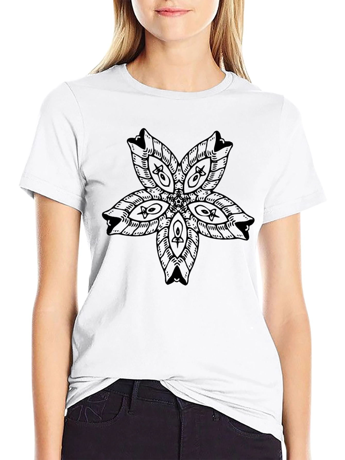 Floral Mandala Graphic Black T-Shirt