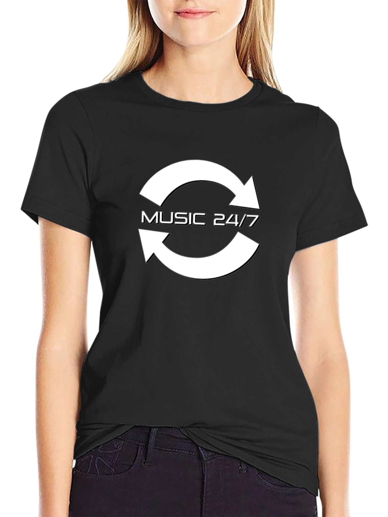 Music 24/7 Black Cotton Graphic Tee