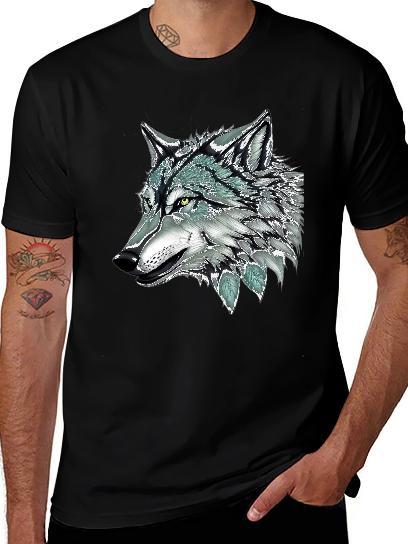 Wolf Graphic Print Black Tee