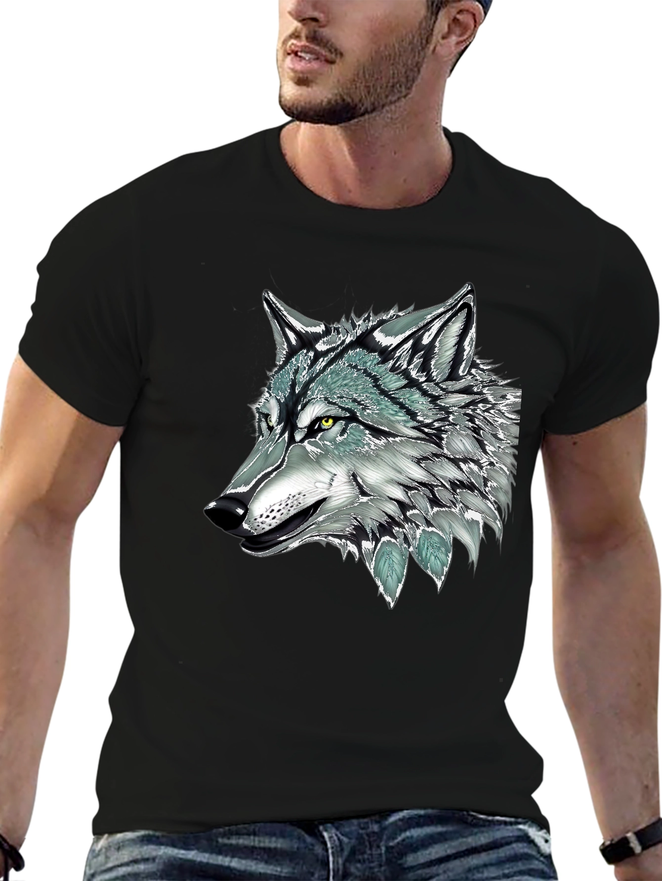 Wolf Graphic Print Black Tee