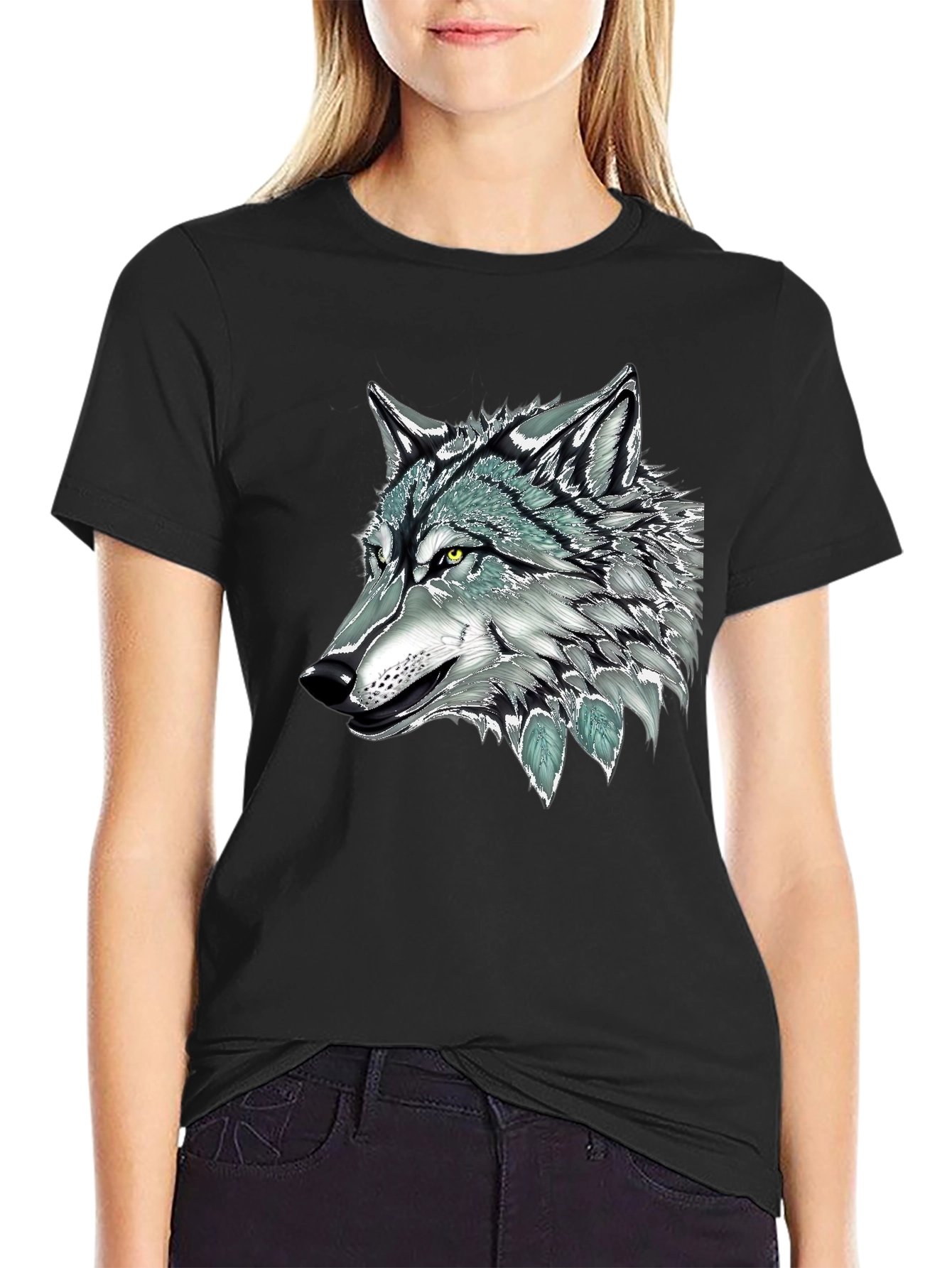 Wolf Graphic Print Black Tee