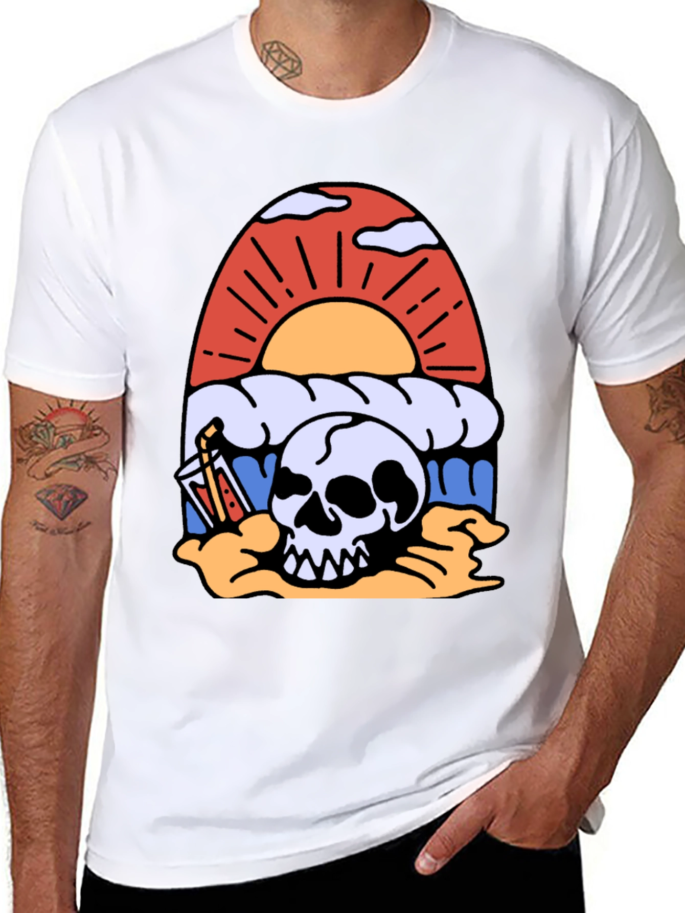 Skull Beach Sunset T-Shirt - Graphic Tee
