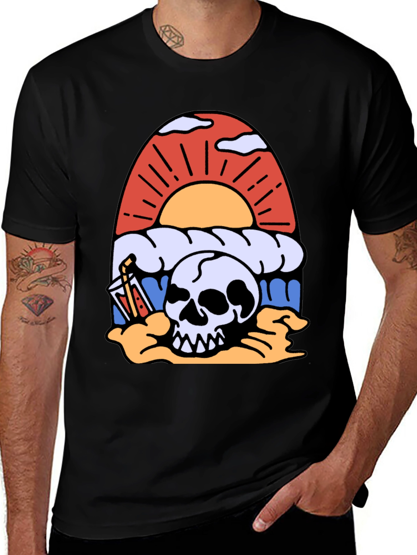 Skull Beach Sunset T-Shirt - Graphic Tee