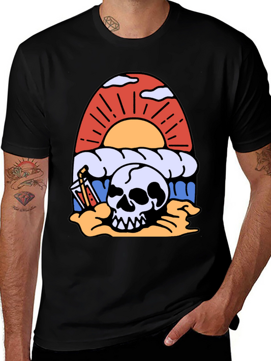 Skull Beach Sunset T-Shirt - Graphic Tee