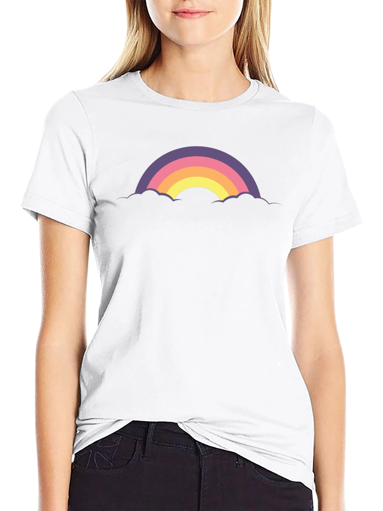 Retro Rainbow Cloud Graphic Tee - Black