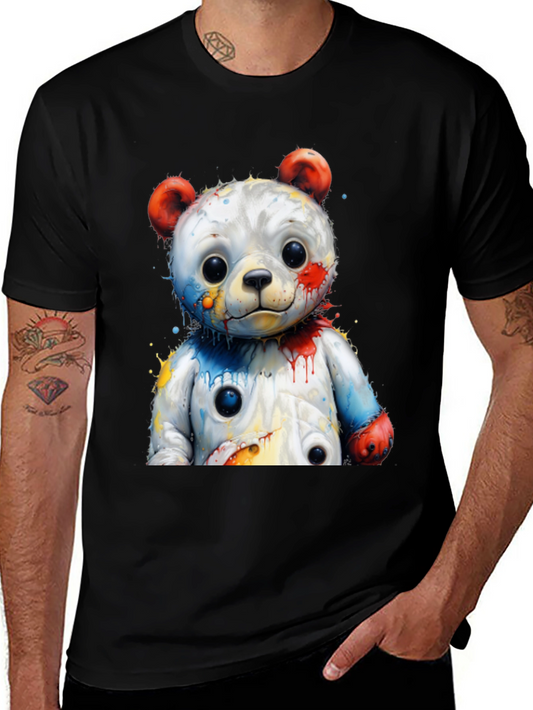Watercolor Bear Graphic Tee - Black Cotton Blend