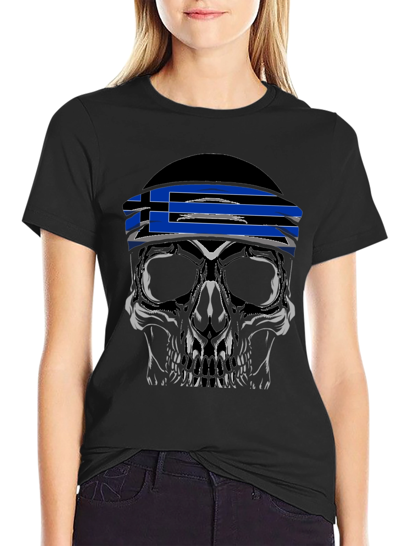 Skull Tee with Greek Flag Bandana