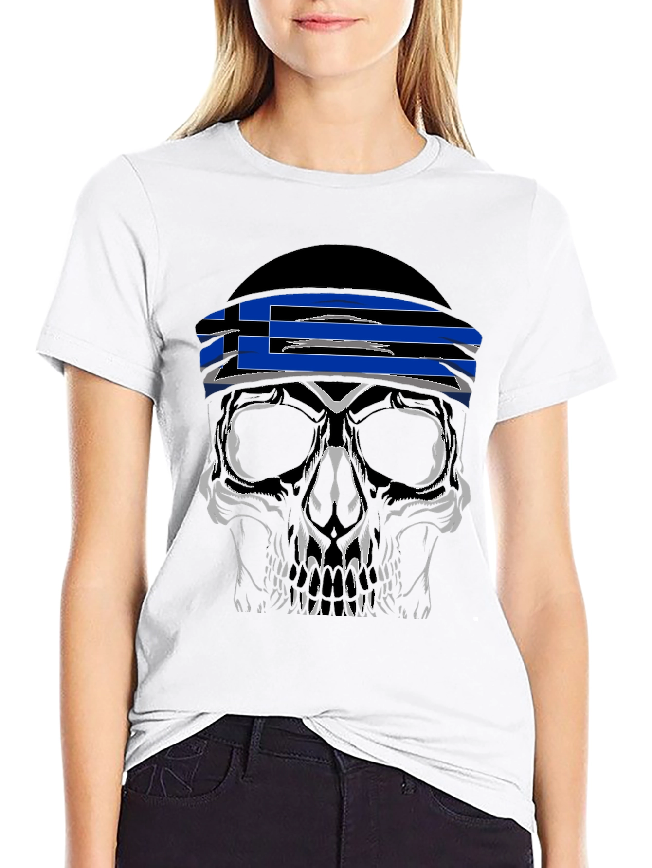 Skull Tee with Greek Flag Bandana
