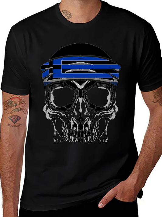 Skull Tee with Greek Flag Bandana