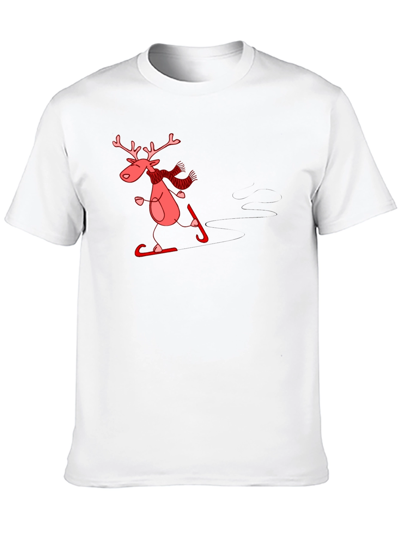 Skiing Reindeer Graphic Tee - Black Cotton T-Shirt