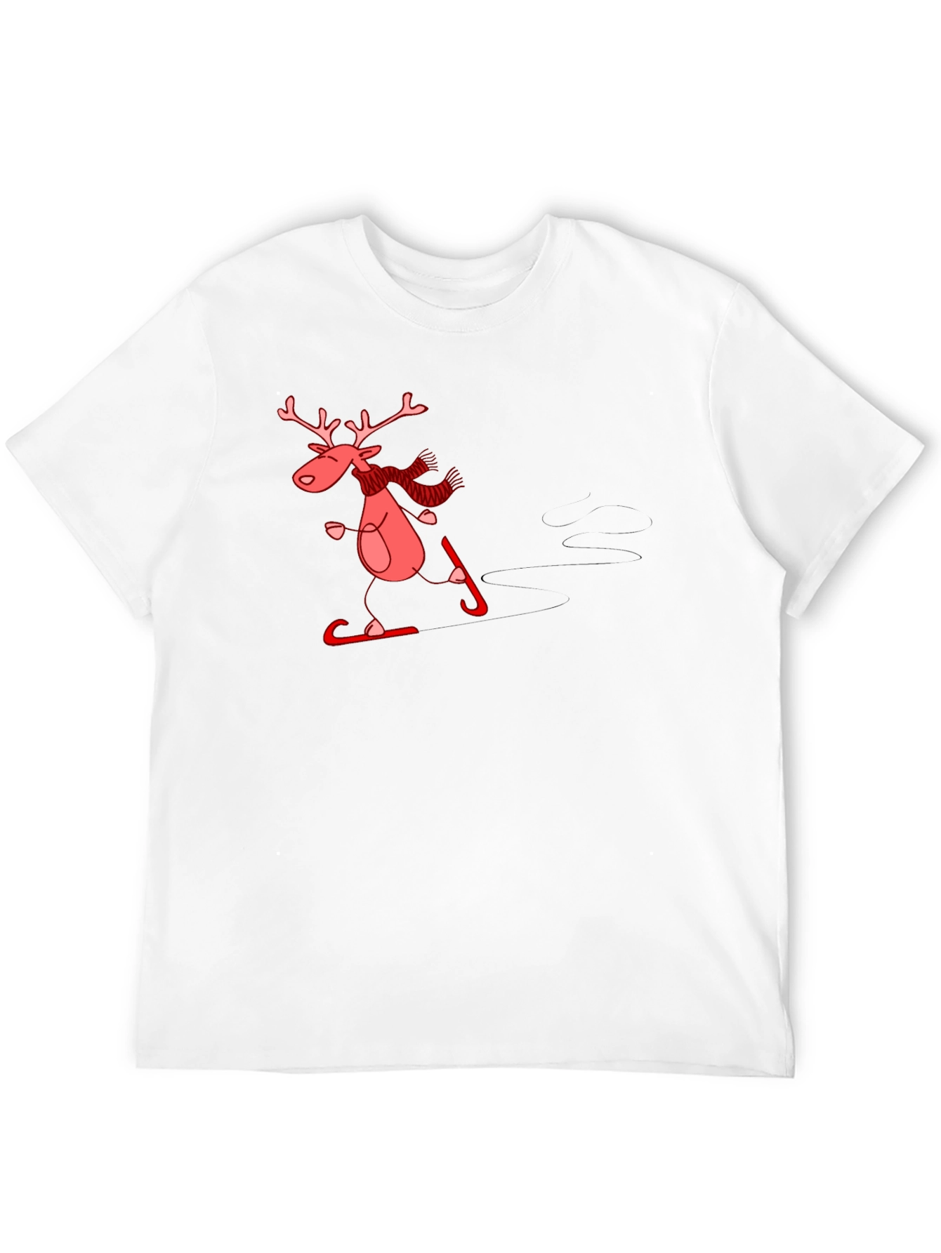 Skiing Reindeer Graphic Tee - Black Cotton T-Shirt