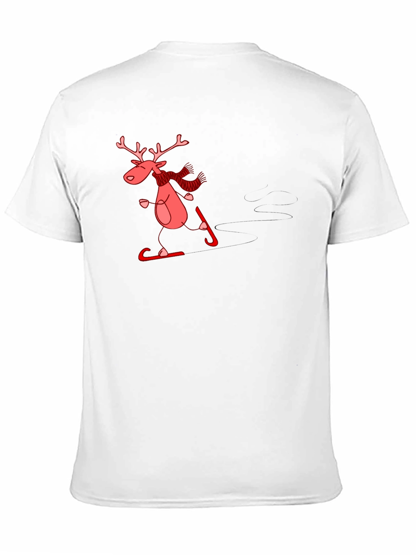 Skiing Reindeer Graphic Tee - Black Cotton T-Shirt