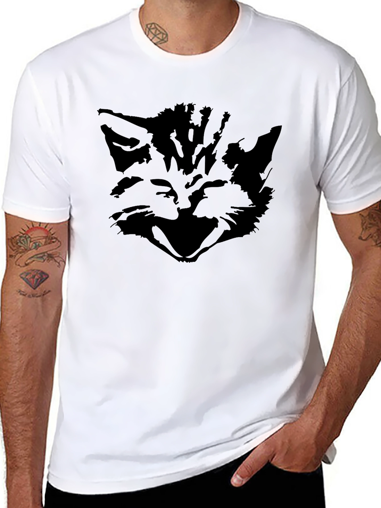 Mens Black Cat Graphic Tee - Stylish & Unique