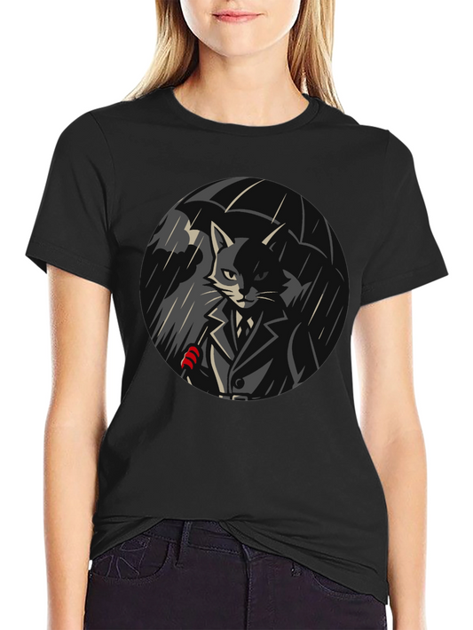 Cool Cat Under Umbrella Graphic T-Shirt