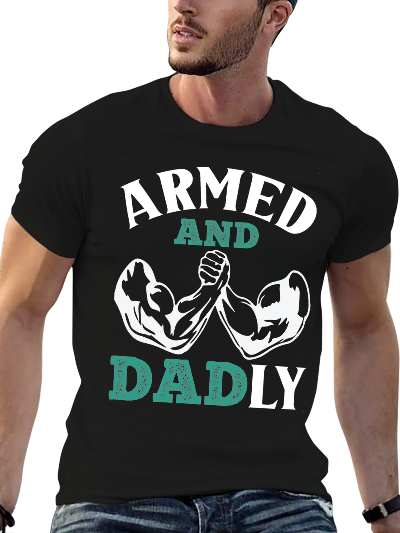 Armed and Dadly Black Graphic T-Shirt