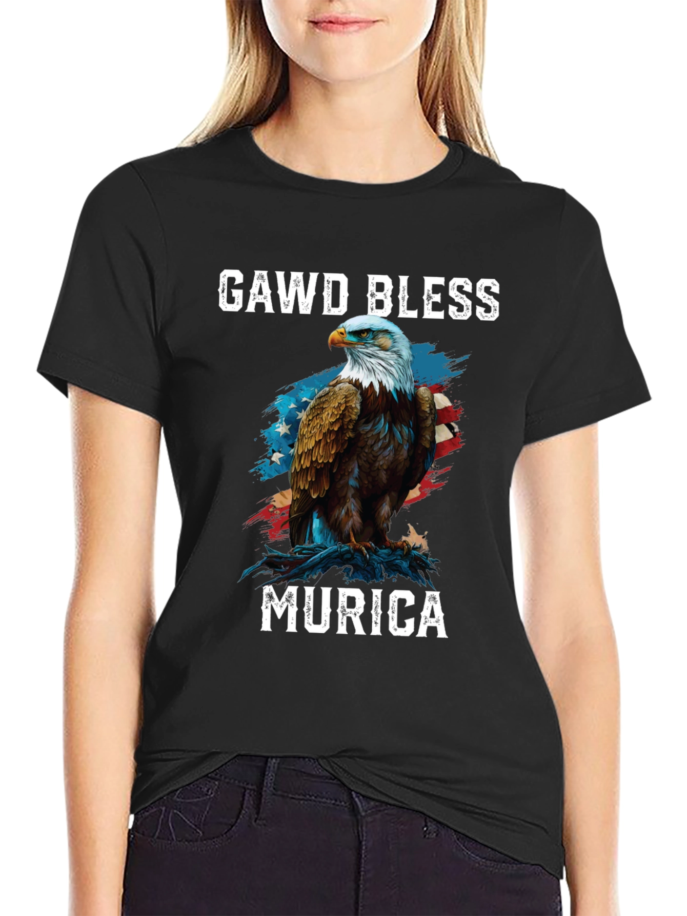 Gawd Bless Murica Eagle Graphic T-Shirt