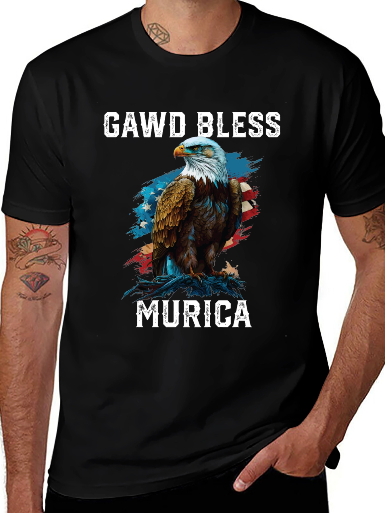 Gawd Bless Murica Eagle Graphic T-Shirt