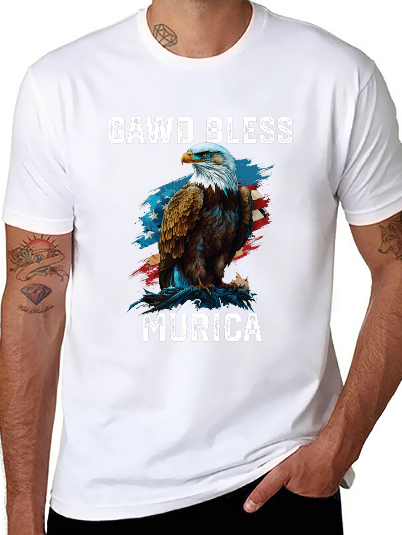 Gawd Bless Murica Eagle Graphic T-Shirt