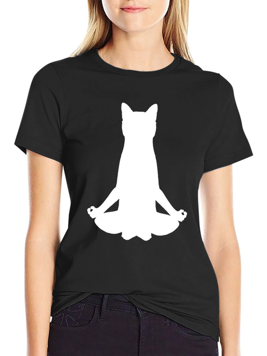 Meditating Cat Black T-Shirt - Yoga Kitten Tee