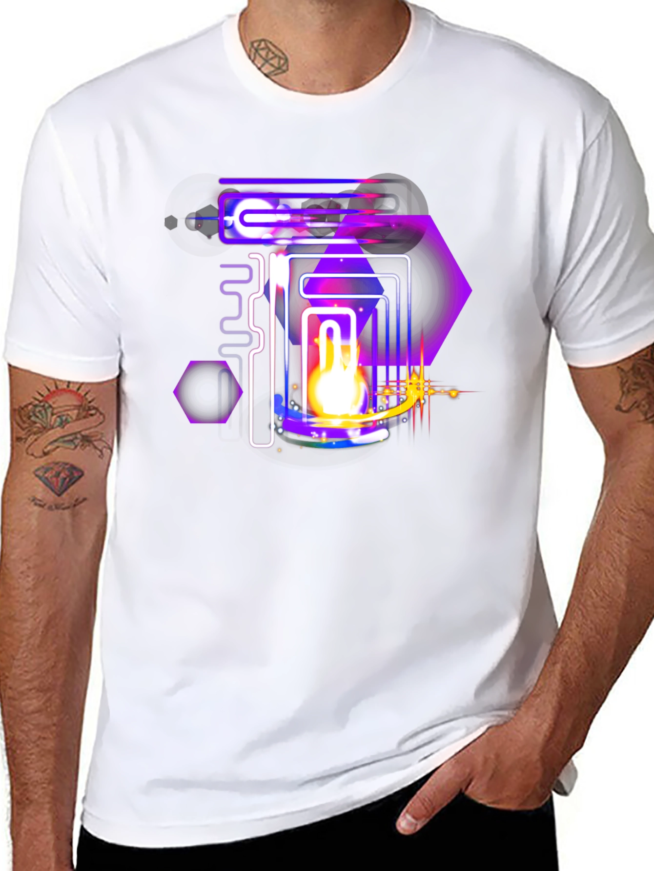 Abstract Neon Graphic Black Tee