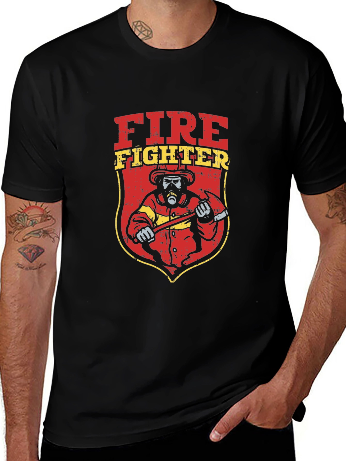 Firefighter Graphic Tee - Black Cotton T-Shirt
