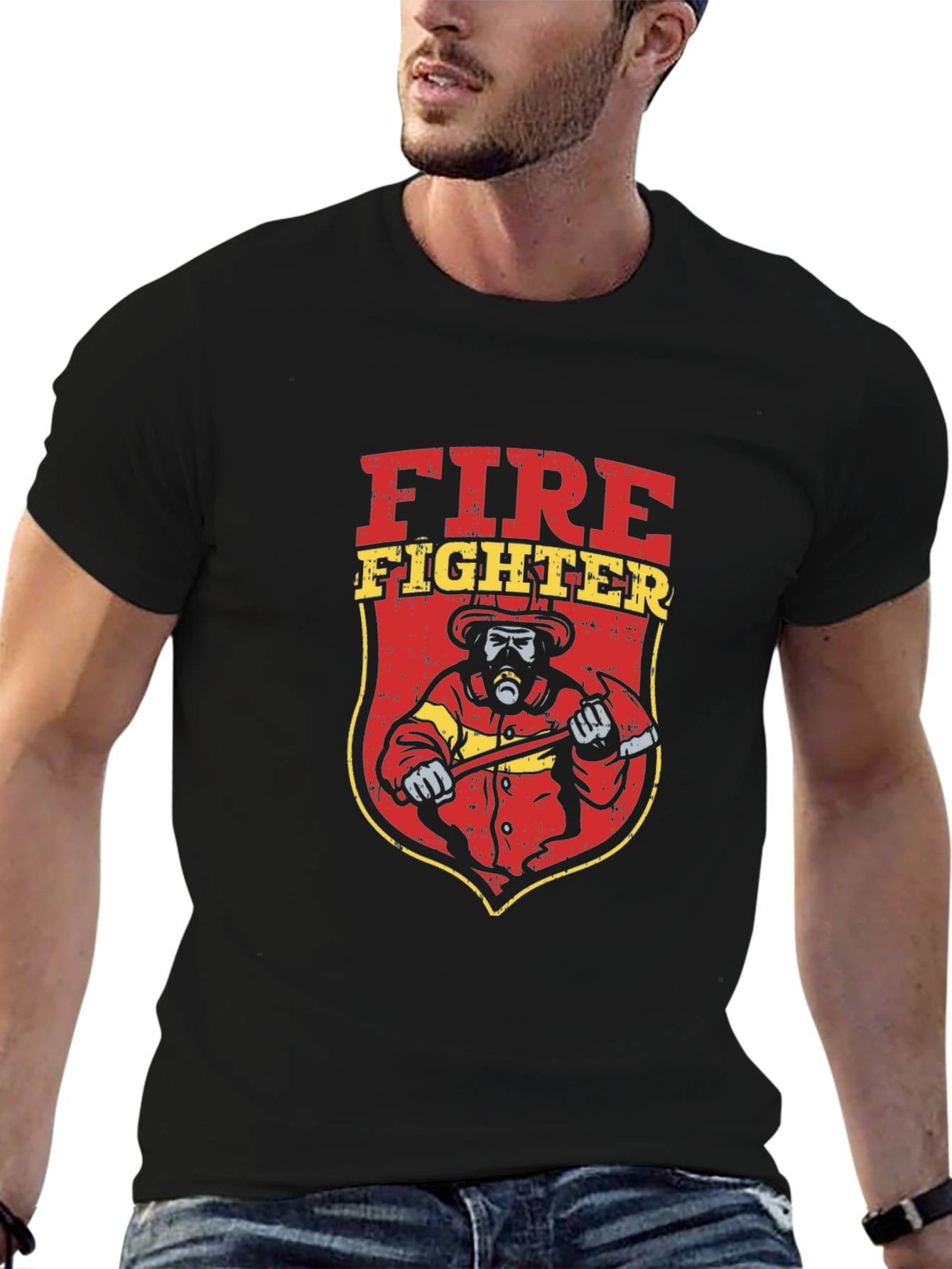 Firefighter Graphic Tee - Black Cotton T-Shirt
