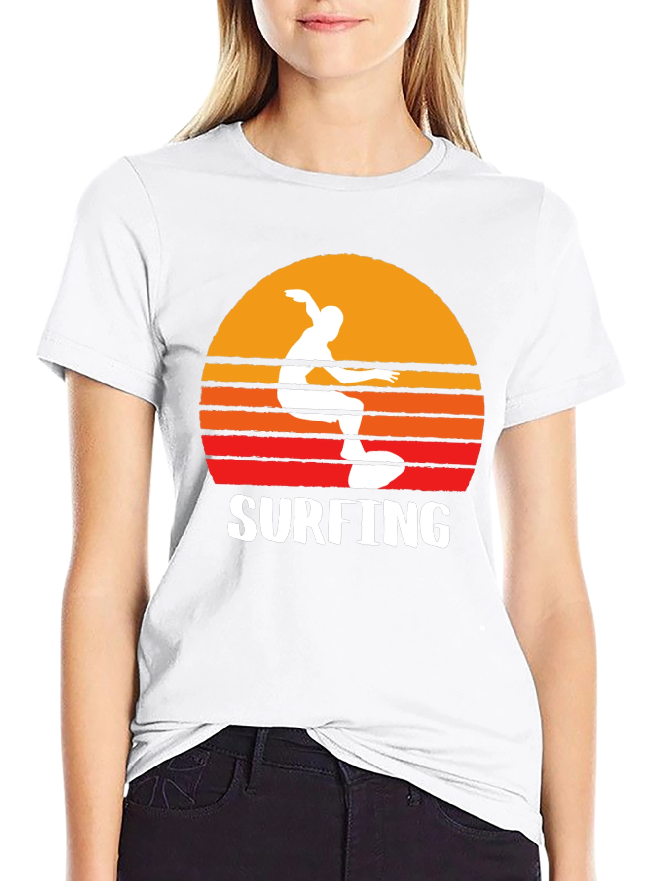Surfing Sunset Graphic Tee - Black Cotton T-Shirt