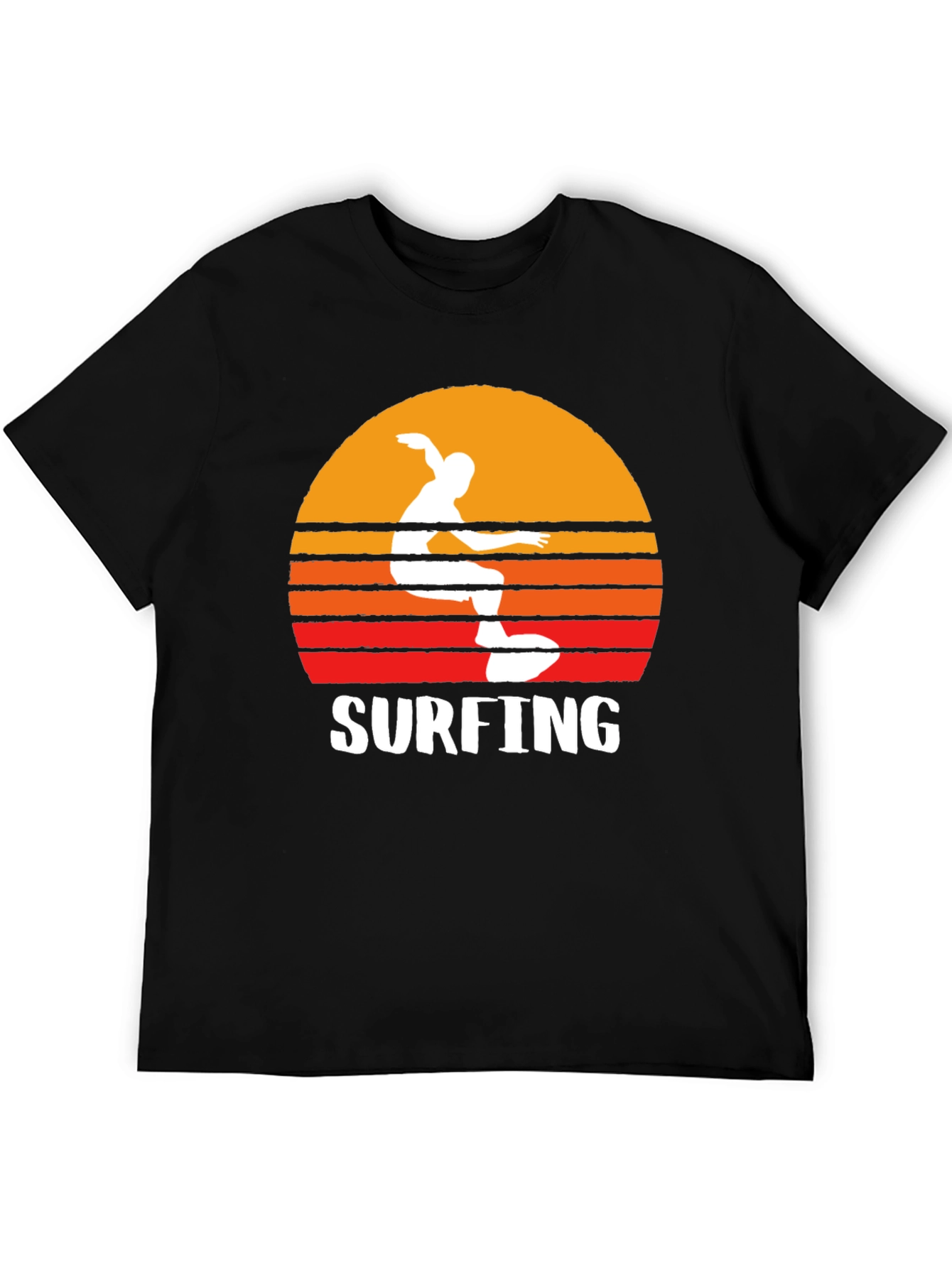 Surfing Sunset Graphic Tee - Black Cotton T-Shirt