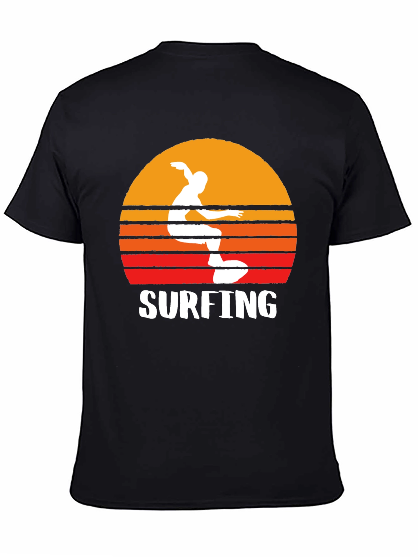 Surfing Sunset Graphic Tee - Black Cotton T-Shirt