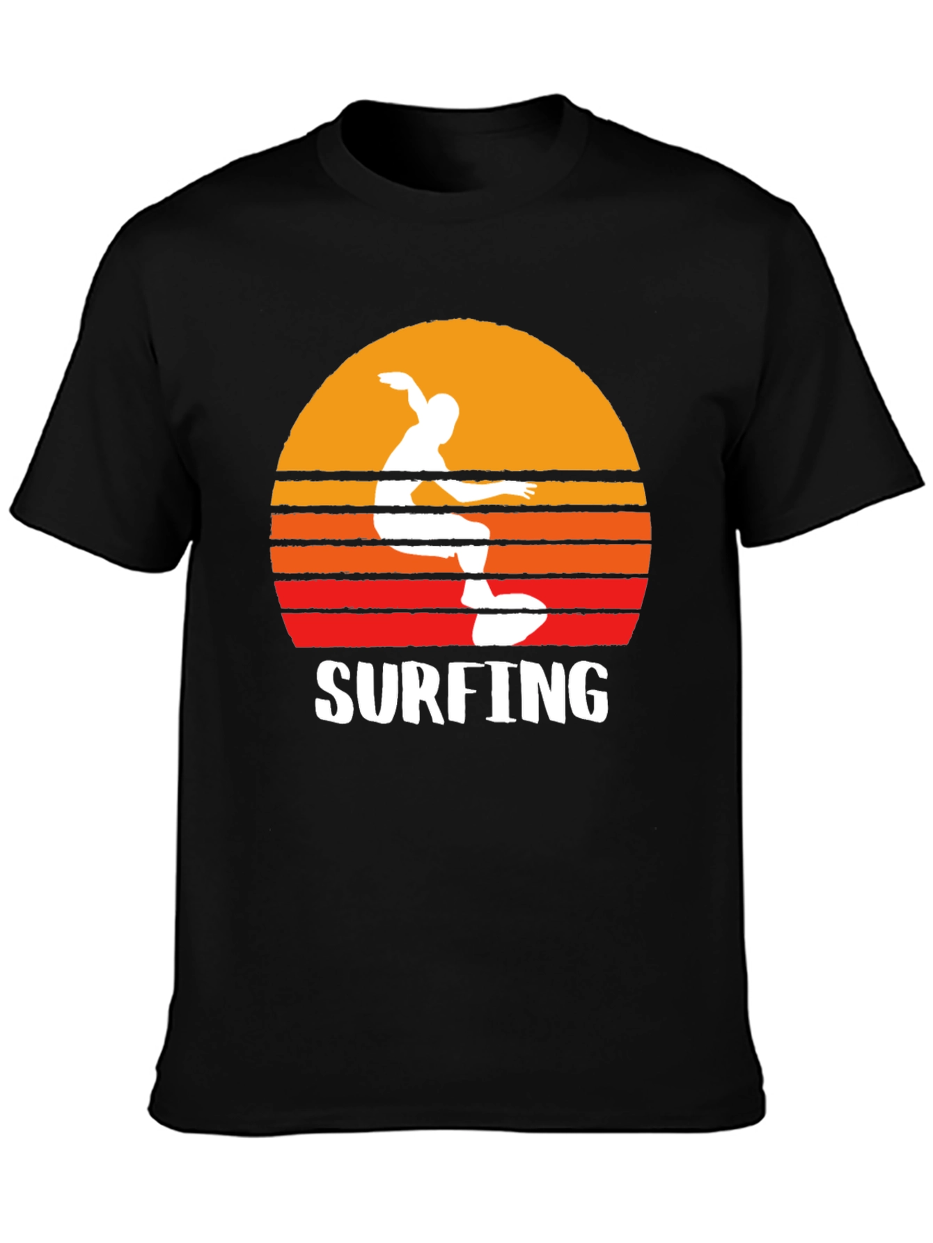 Surfing Sunset Graphic Tee - Black Cotton T-Shirt