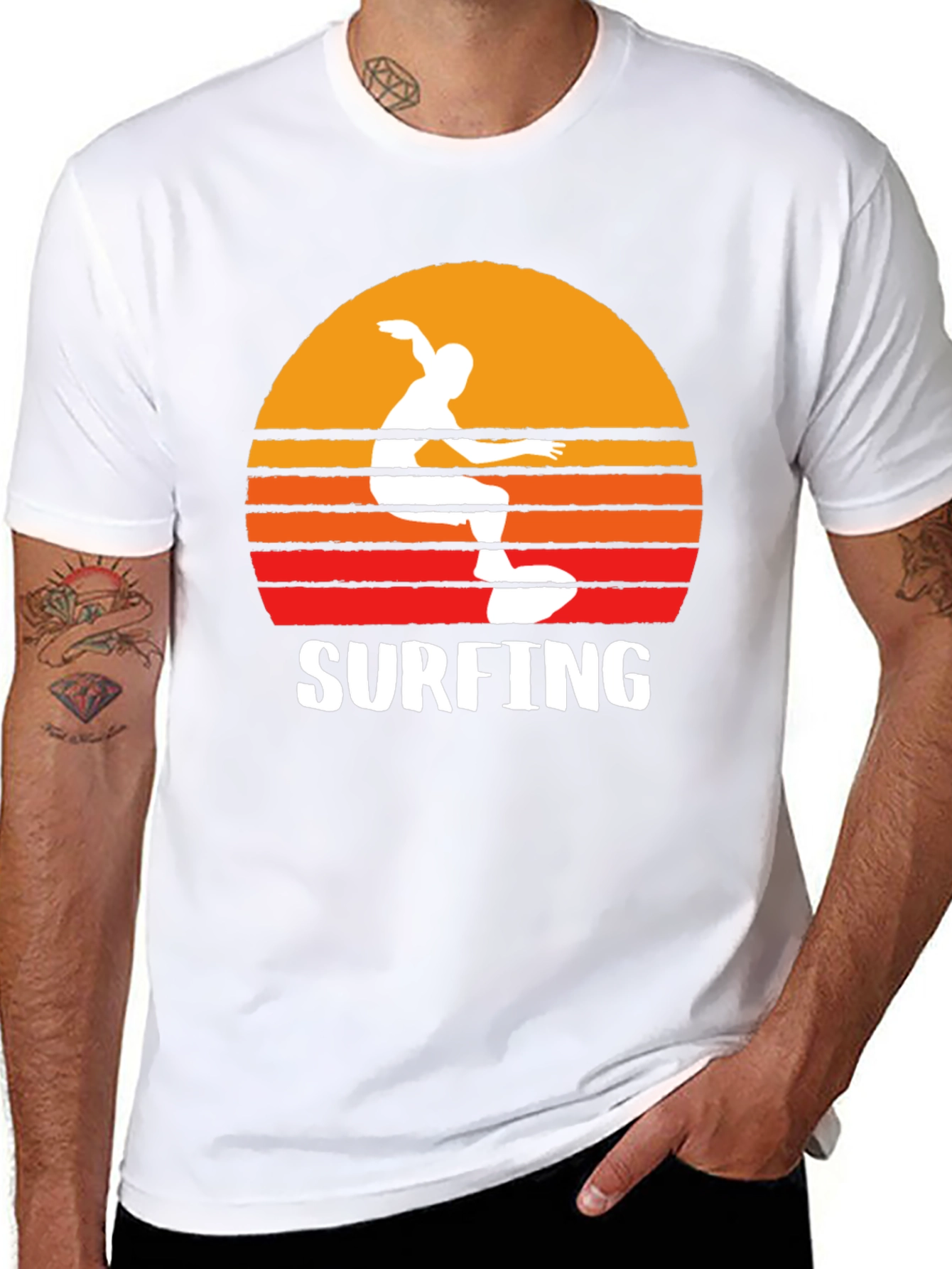 Surfing Sunset Graphic Tee - Black Cotton T-Shirt