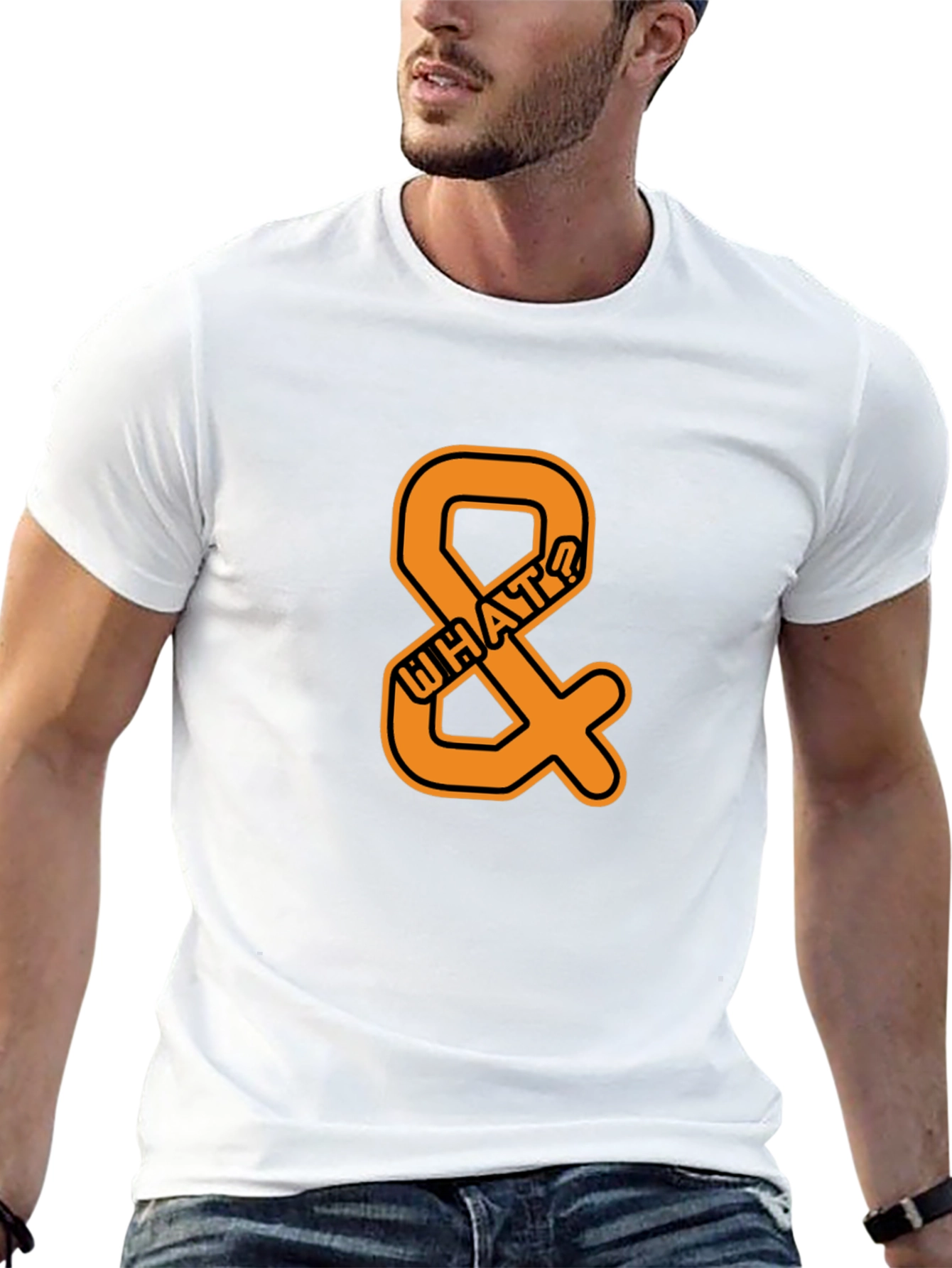 Mens Black T-Shirt with Orange WHAT? Ampersand Design