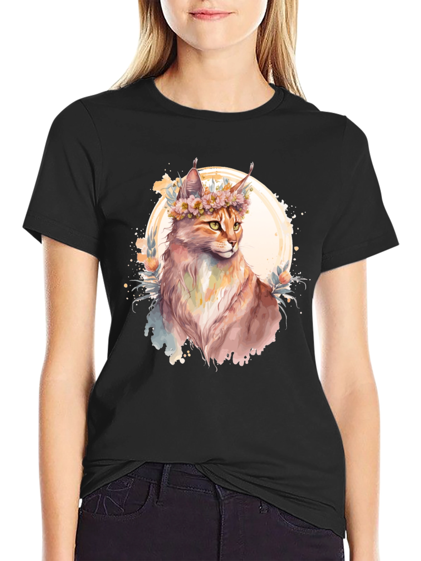 Floral Crown Cat Graphic Tee
