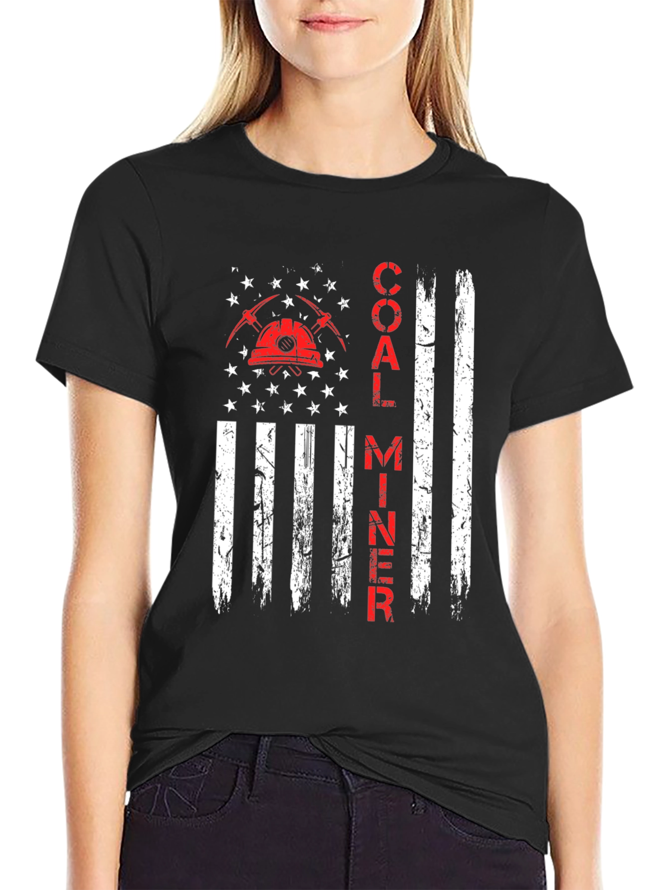 Coal Miner American Flag Graphic T-Shirt