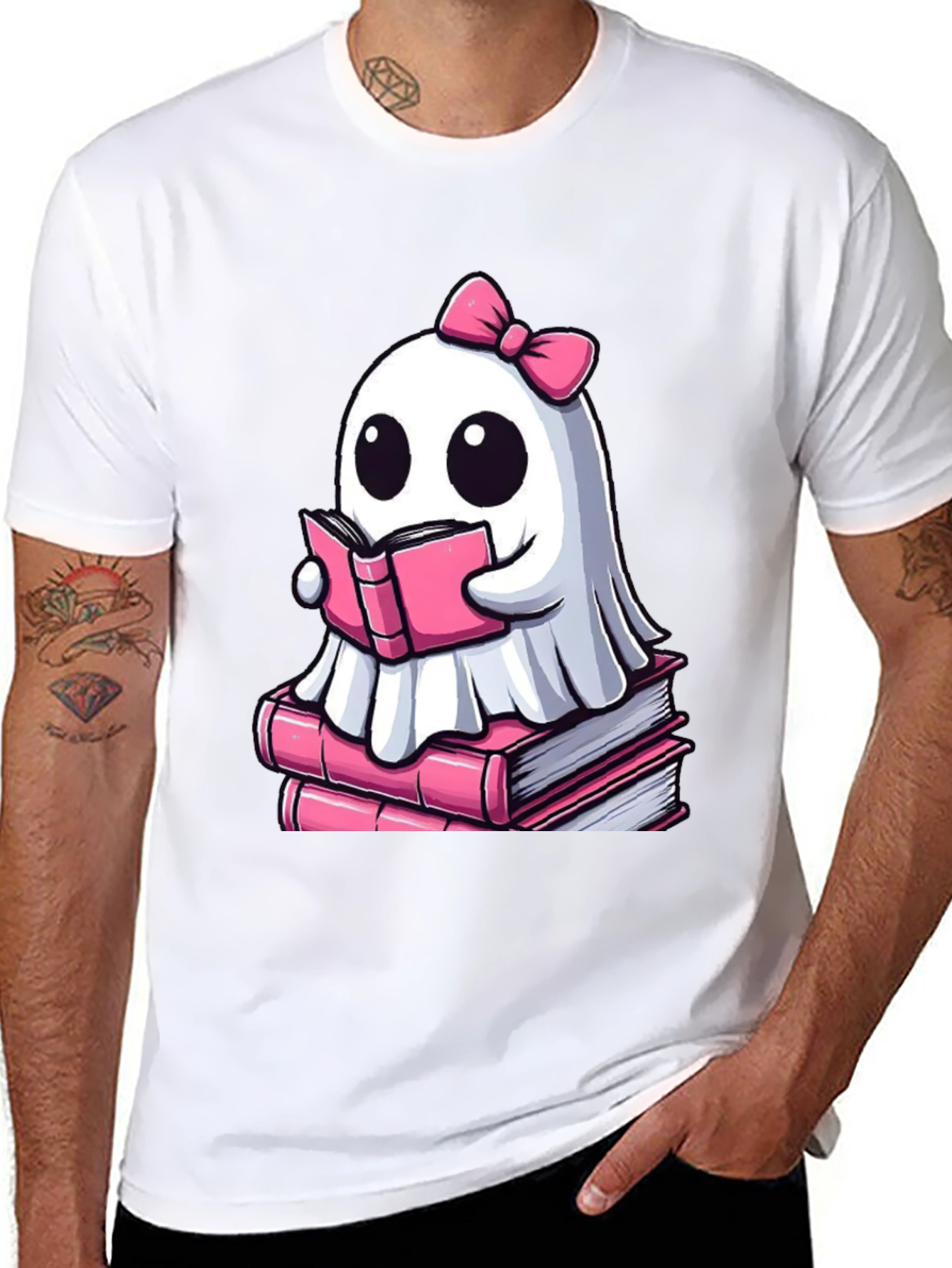 Cute Ghost Reading Book T-Shirt - Spooky & Stylish