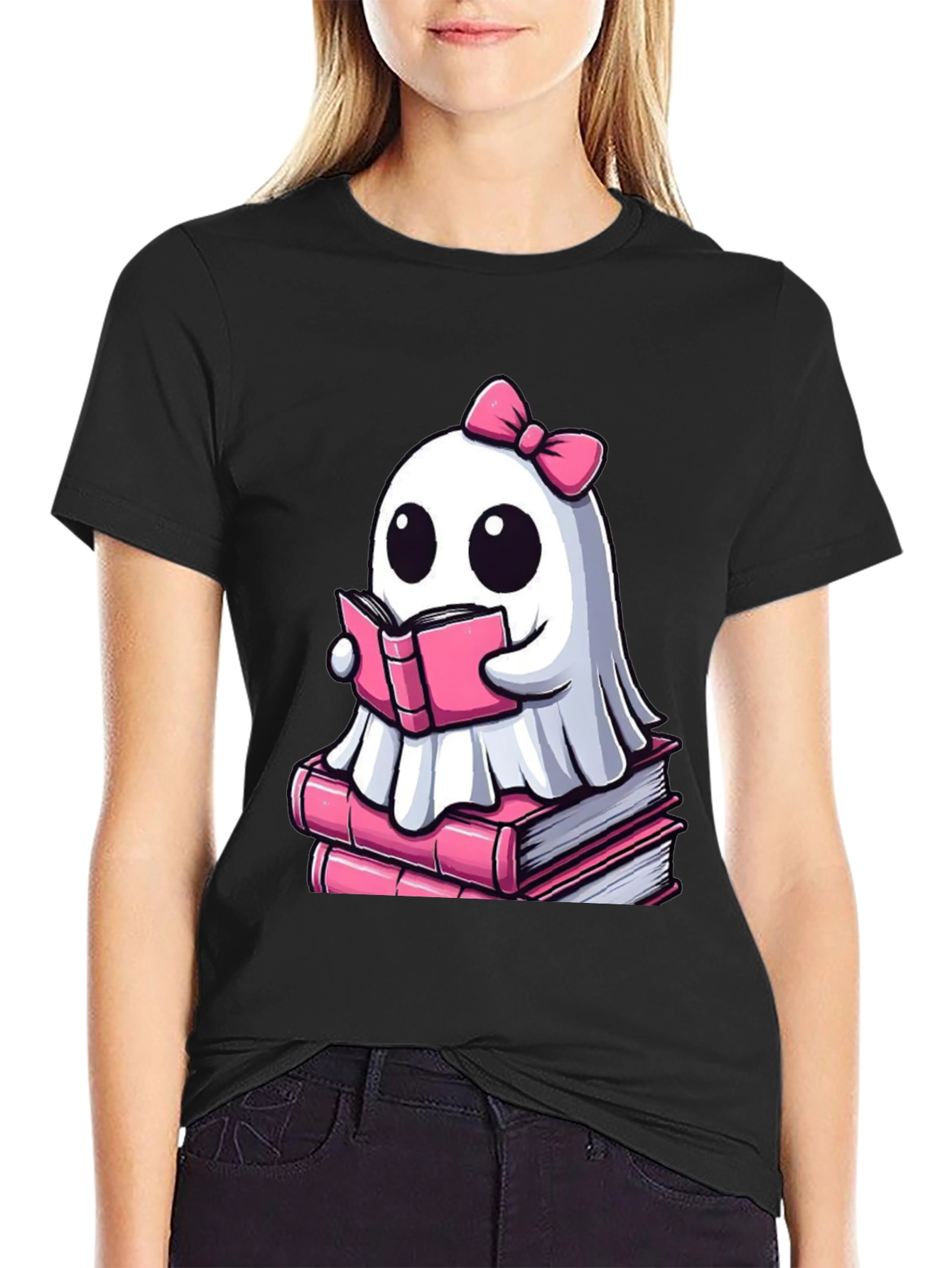 Cute Ghost Reading Book T-Shirt - Spooky & Stylish