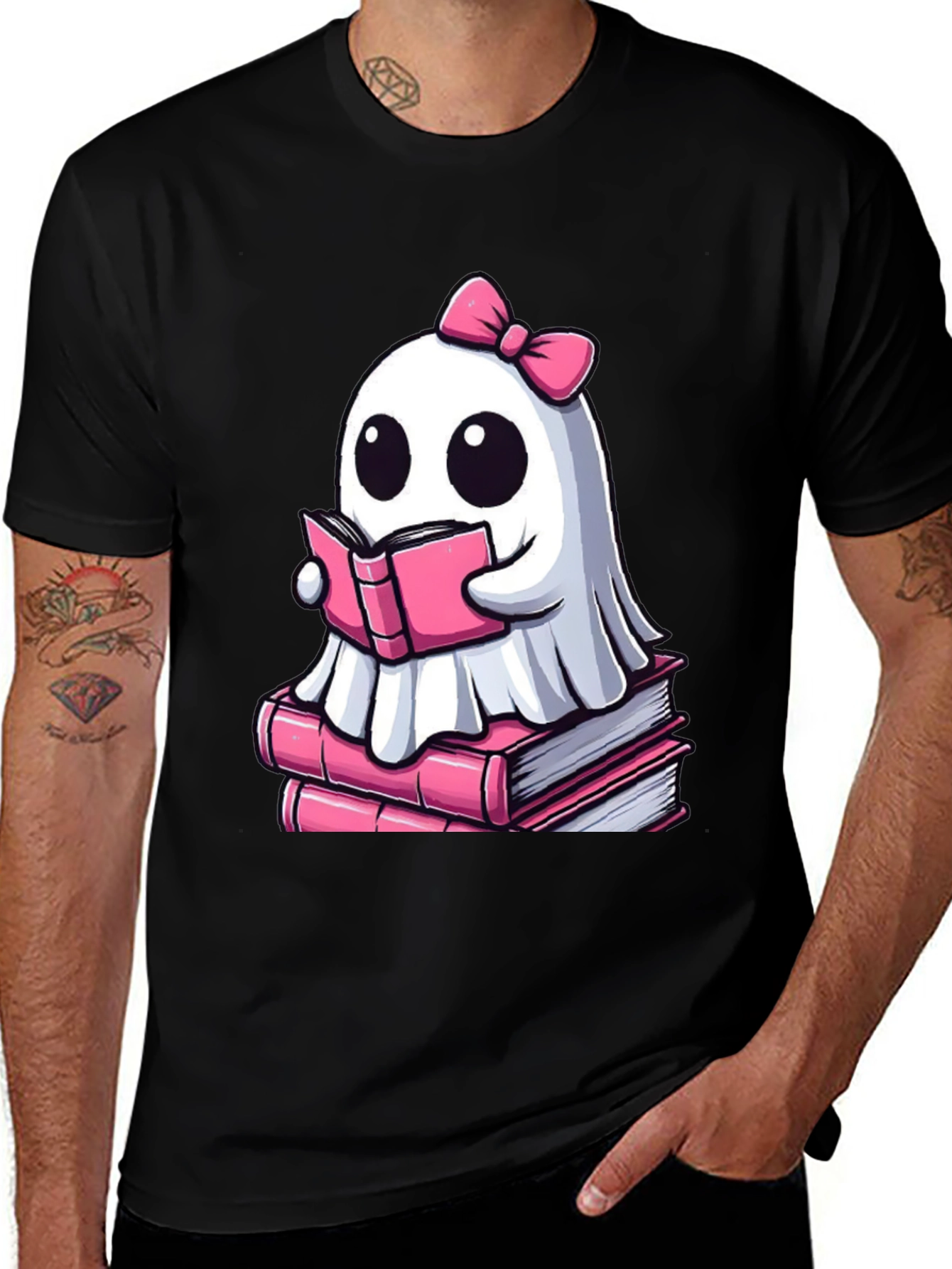 Cute Ghost Reading Book T-Shirt - Spooky & Stylish