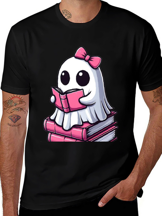 Cute Ghost Reading Book T-Shirt - Spooky & Stylish