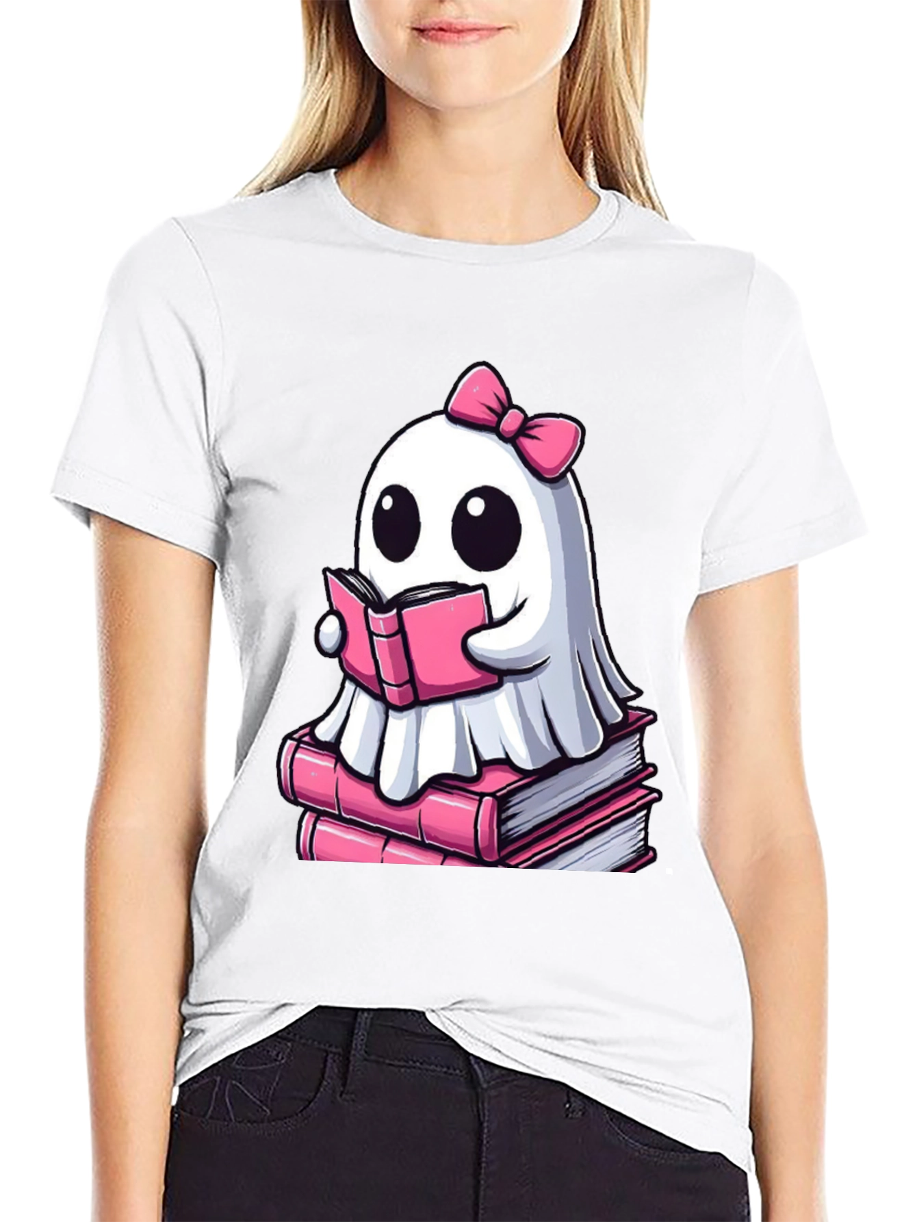Cute Ghost Reading Book T-Shirt - Spooky & Stylish