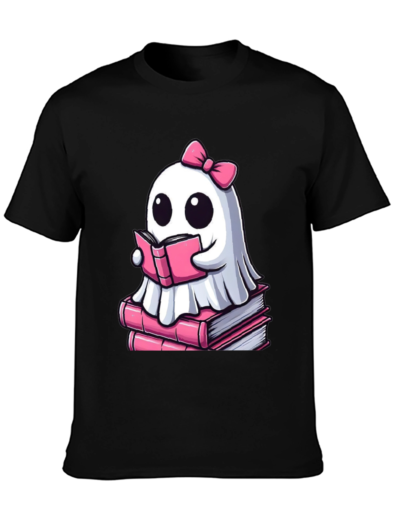 Cute Ghost Reading Book T-Shirt - Spooky & Stylish