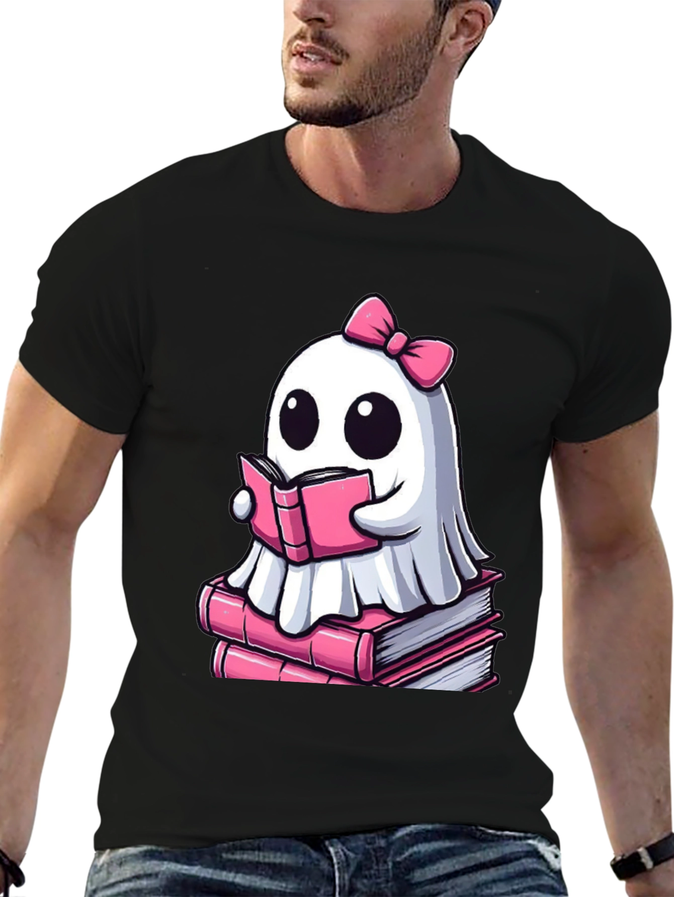 Cute Ghost Reading Book T-Shirt - Spooky & Stylish