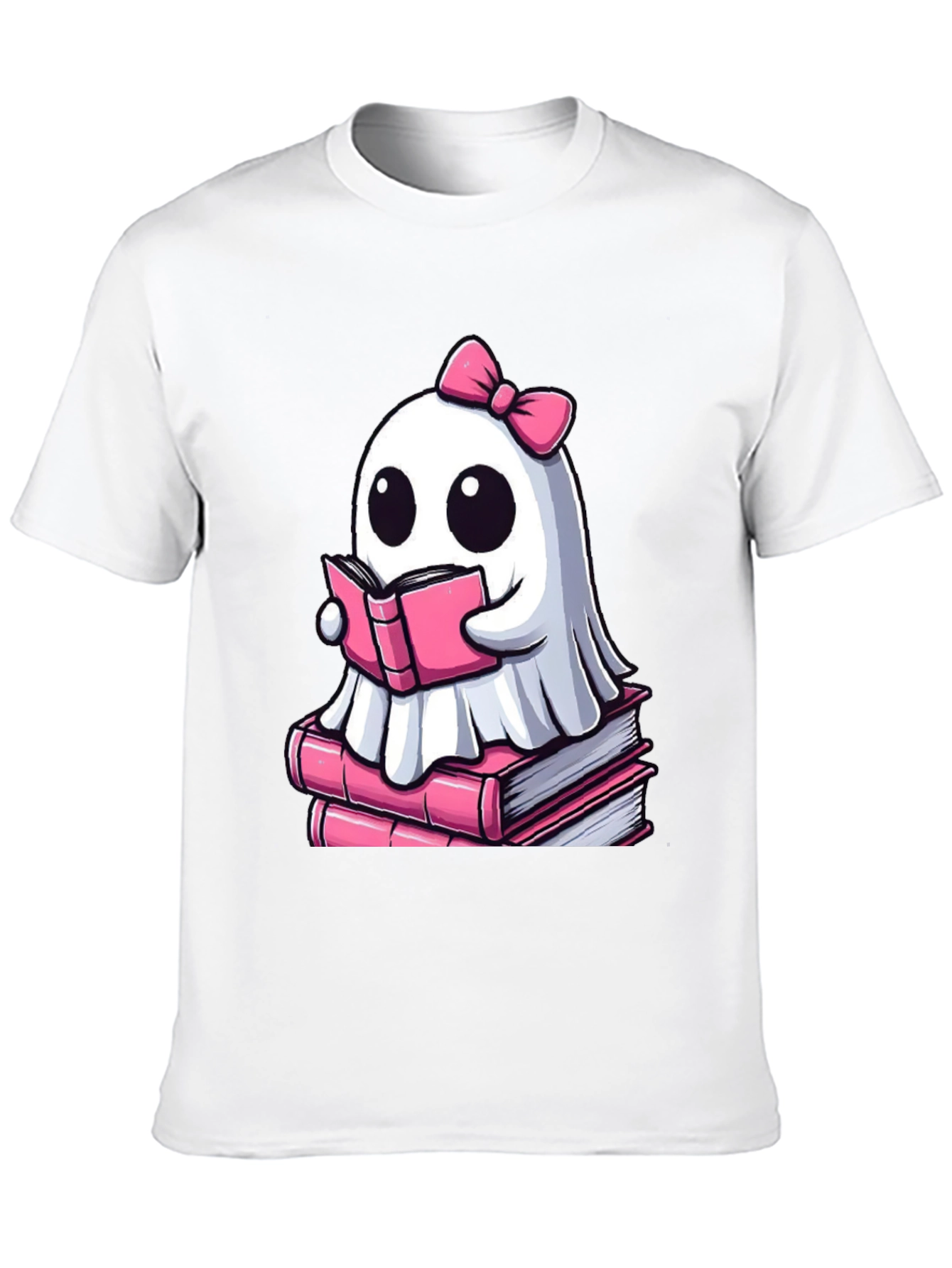 Cute Ghost Reading Book T-Shirt - Spooky & Stylish