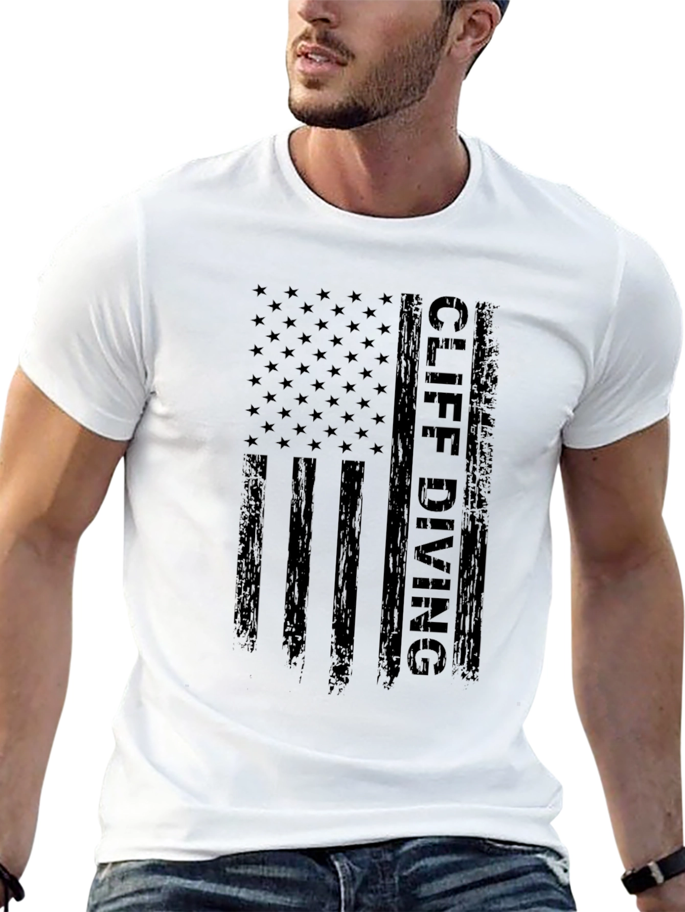 Cliff Diving USA Flag Graphic T-Shirt