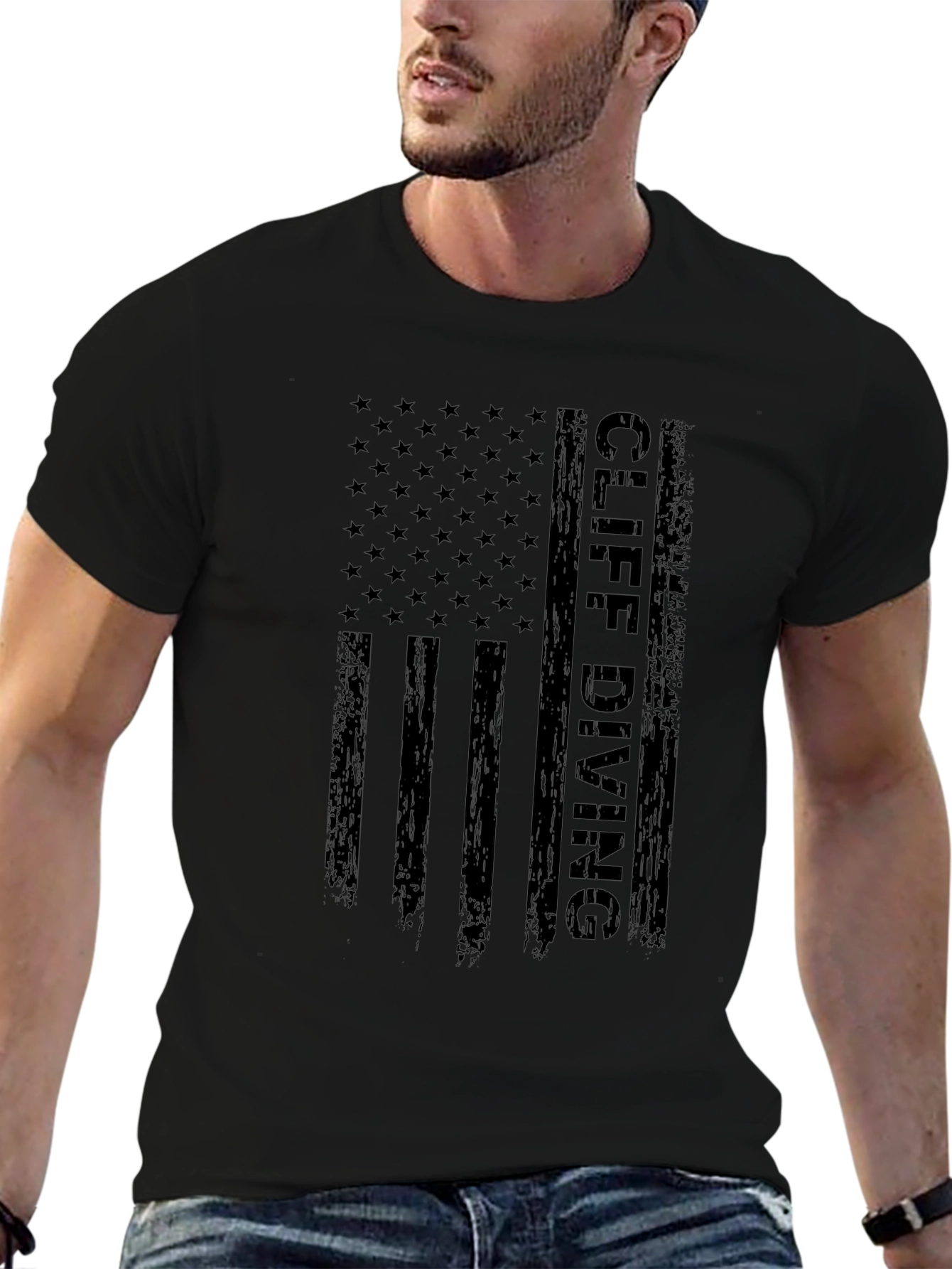 Cliff Diving USA Flag Graphic T-Shirt