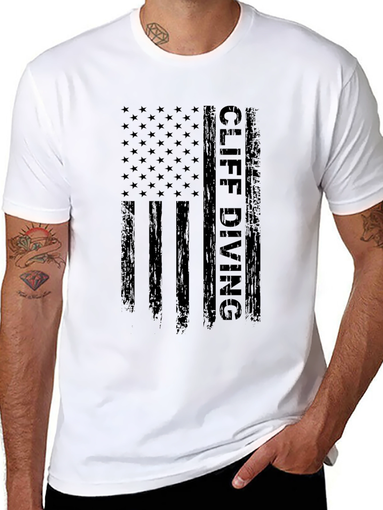 Cliff Diving USA Flag Graphic T-Shirt