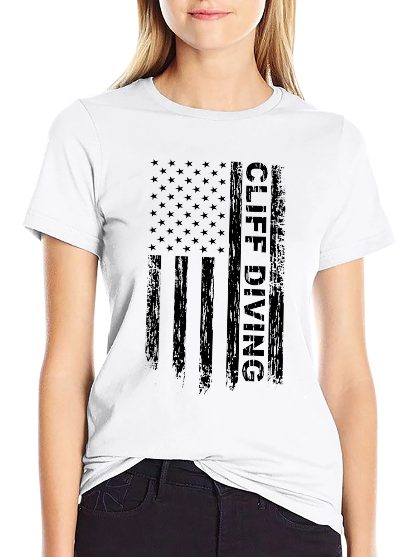 Cliff Diving USA Flag Graphic T-Shirt